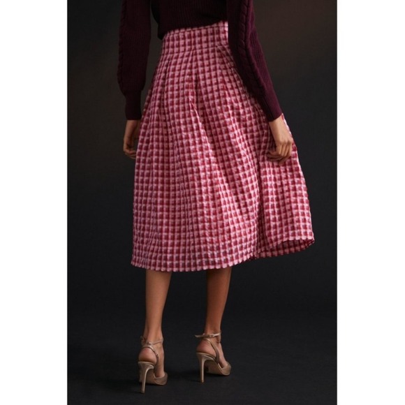 NEW Eva Franco Pink TEXTURED PLAID Midi Skirt WOMEN 2 Party ANTHROPOLOGIE - Picture 12 of 12